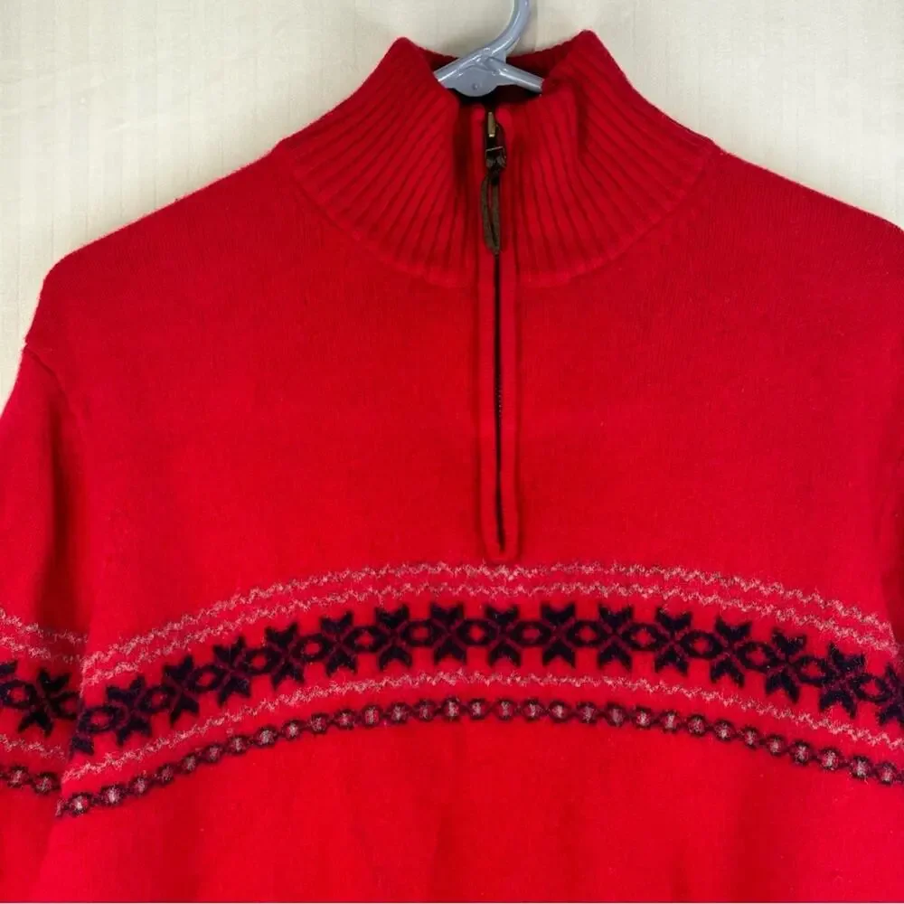 J. Crew Vintage Size X-Large %100 Lambs Wool Pullover Sweater 1/4 Zip Fair Isle